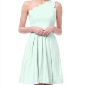 Mint, Scalloped, One Shoulder Bridesmaid Dress - 2